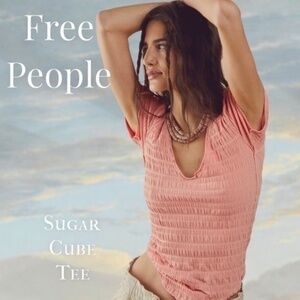 FREE PEOPLE Sugar Cube Short Puff Sleeve Scoop Neck Ruched Top/NWT-Size MD